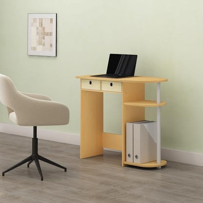 Ipoh Home Computer Desk, 32 Inch Writing Desk, Study Desk with Side Shelves and Bin Storage, for Home Office, Study Room, Natural/White - color: Natural/White