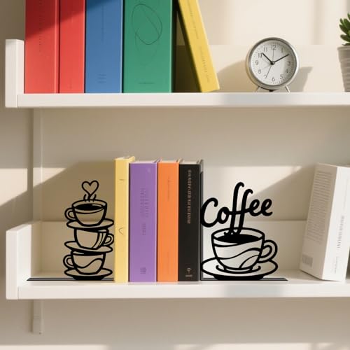 Metal Bookends Coffee Bookends Decorative Cute Book Ends for Shelves Bookshelf Home Office Desk Reading Decor Bookshelf Decor for Book Lovers Gift - style: Coffee Decorative Bookends