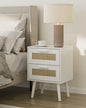 Masupu Rattan Night Stand, Modern nightstand Boho Bedside Table with 2 Drawer, Small End Side Table for Bedroom,Living Room,Office,White - color: White