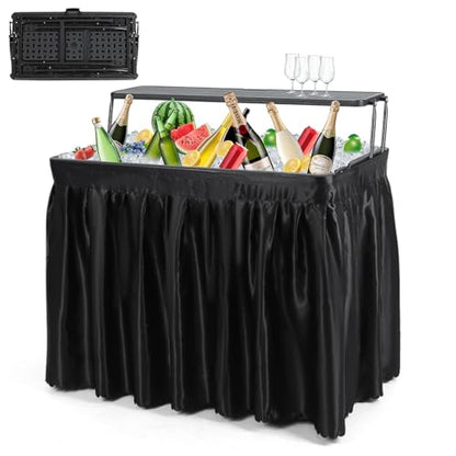 Nice C 4 ft Folding Ice Cooler Table, Party Bar Cooler Table (Black) | Grazing Table, Drain, Bar Cooler Table, Matching Skirt, Storage Shelf - color: Black