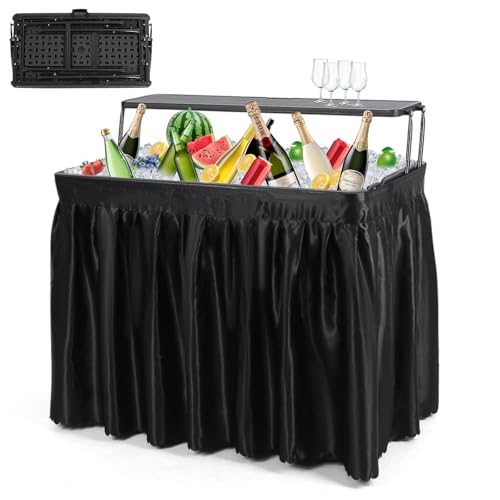 Nice C 4 ft Folding Ice Cooler Table, Party Bar Cooler Table (Black) | Grazing Table, Drain, Bar Cooler Table, Matching Skirt, Storage Shelf - color: Black