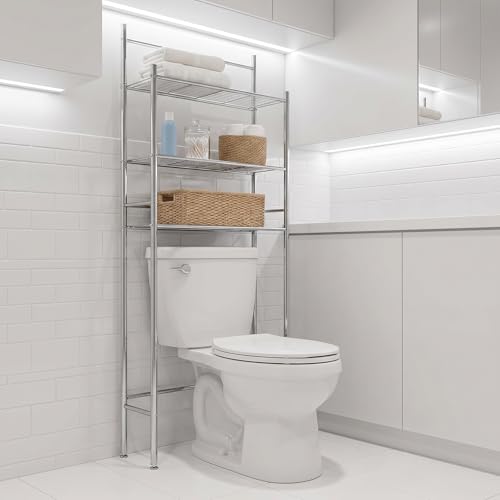 Honey-Can-Do 3-Tier Metal Bathroom Shelf Space Saver, Over The Toilet Storage Rack Organizer, Adjustable Chrome Wire Shelving Unit for Towels & Toiletries, 9.5 x 23 x 60 in - style: 3-Tier Bathroom Tower Shelf