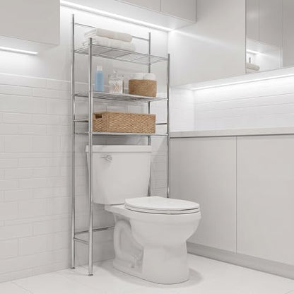 Honey-Can-Do 3-Tier Metal Bathroom Shelf Space Saver, Over The Toilet Storage Rack Organizer, Adjustable Chrome Wire Shelving Unit for Towels & Toiletries, 9.5 x 23 x 60 in - style: 3-Tier Bathroom Tower Shelf
