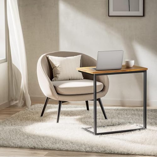Pipishell C Shaped End Table Set of 2, Side Table for Couch Slide Under, C Table Sofa Side End Table for Living Room 27 inches High,PIET06K2 - color: Rustic Brown-2pack