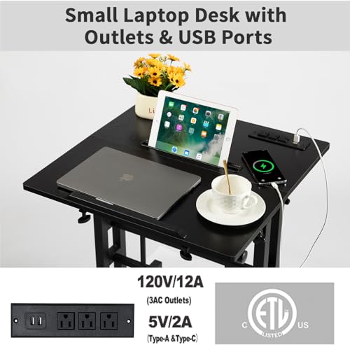 Hadulcet Mobile Standing Desk with Charging Station, Adjustable Standing Computer Desk, Standing Adjustable Laptop Cart with Wheels for Home Office Classroom Black - color: Black, size: 23.6" With Charging Station