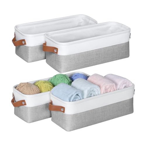 Small Fabric Storage Bins, 15x6x5 inch Narrow Storage Baskets 4-Pack Long Storage Basket for Organizing with Handles, Decorative Basket for Closets, Shelves, Toilet Paper, Grey - color: Grey, size: 15" x 6" x 5"