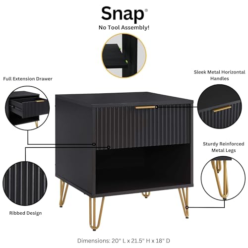 BROVAVE Sturdy Metal Legs Bedside Stand, Nightstand with Textured Drawer, Accent Table for Bedroom for Indoor use, Black - color: Black