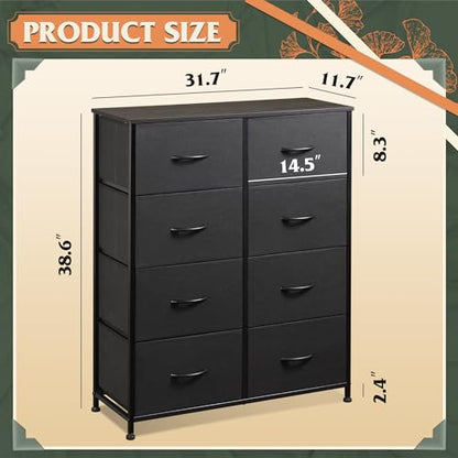 WLIVE Fabric Dresser for Bedroom, Tall Dresser with 8 Drawers, Storage Tower with Fabric Bins, Double Dressers, Chest of Drawers for Closet, Living Room, Hallway, Charcoal Black - color: Charcoal Black, style: General