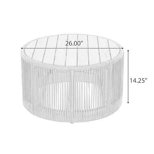Christopher Knight Home Peyz Acacia Wood Outdoor Side Table Set of 2 with Woven Rope Design, Patio Round Coffee Table Set with Small Side Desk, Functionality Stylish 2 Tables for Garden, Teak + Beige