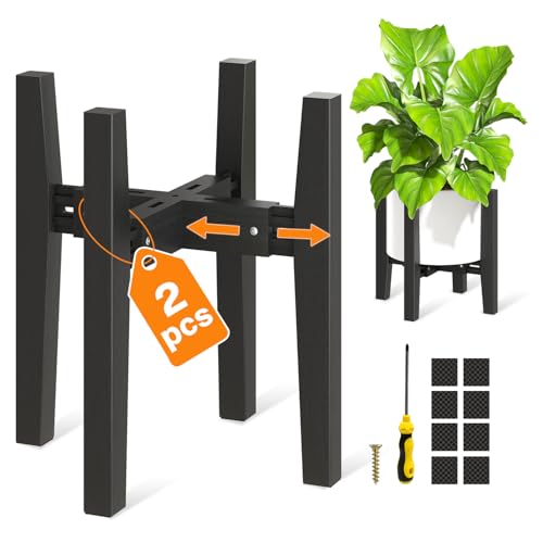 LASZOLA Bamboo Adjustable Plant Stand for Single Large Indoor Planters, Heavy Duty Floor Fern Holder Fits 8 to 12 Inch Pots, Mid Century Elevated Big Stool for Flower– Pot Not Included, Black, 2 Pack - color: 2 Pack Bamboo Black