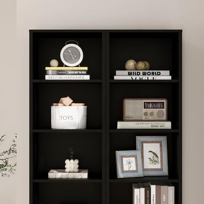 Panana 8 Tier Storage Shelf Bookcase, Slim Organizer Shelves Cabinet Tall Narrow Media Tower Rack Display Bookshelf for Home Office (Black) - color: Black