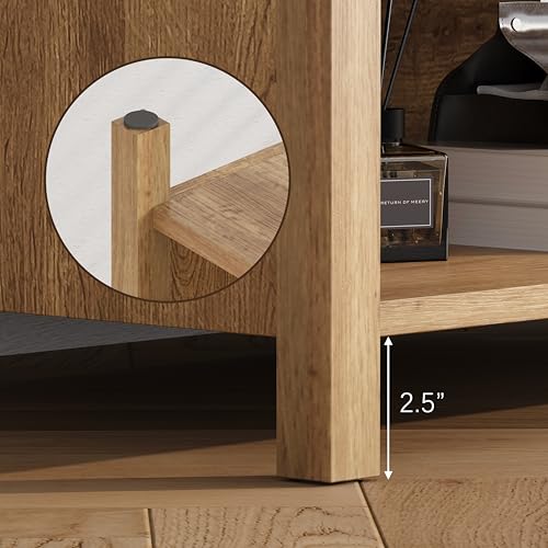 End Table with Drawer and 2 Tier Shelves, Wood Sofa Side Table for Living Room, Modern Nightstand Bedside Table for Bedroom, Small Console Table for Entryway, Hallway, Natural - color: Natural
