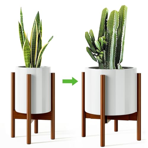 MUDEELA Plant Stand for Indoor, Bamboo Material, Dark Brown, 14.5 Inch Tall | Adjustable Width Fits 8-12 Inch Pot, Mid-century Modern Style, Single Tier Small Floor Plant Holder, 1 Pack, Without Pot - color: Dark Brown, size: 1 Pack - 14.5 Inch Tall