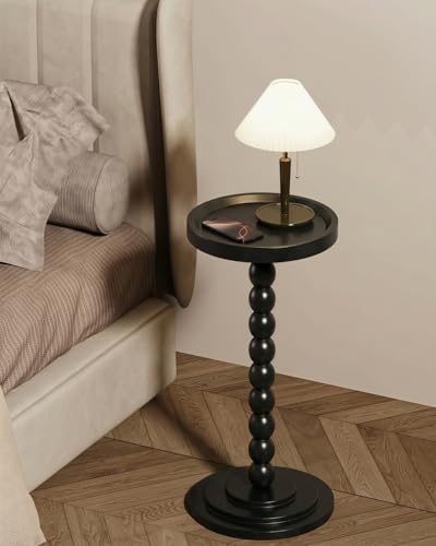 Round Wooden Side Table & Drink Table | Sturdy & Functional Mid-Century Modern Design with Solid Wood Base for Living Room, Bedroom, Office & More - color: Black