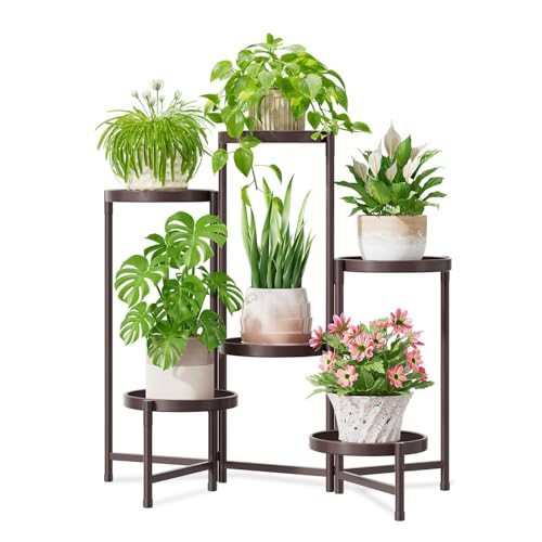 iDavosic.ly 6 Tier Large Plant Stand Indoor, 10 Inch Wide Tall Corner Metal Plant Stands Outdoor for Multiple Plants, Folding Tiered Flower Display Holder Rack Shelf, Violet Bronze - color: Violet Bronze, size: 6 Tiers