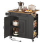 RALGEND Kitchen Island with Power Outlets & Drop Leaf, Rolling Kitchen Cart on Wheels, Kitchen Storage Island with Spice Rack and Drawer for Kitchen, Dinning Room, Black and Rustic Brown - color: Black + Rustic Brown