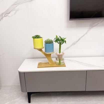 Window Sill Plant Shelf，Desk Desktop Bamboo Plant Stand， Table Succulent Plant Stand for Home, Office, Living Room, Bedroom Decoration