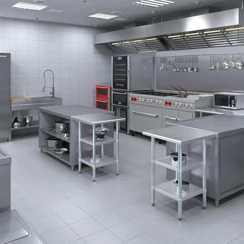 Stainless Steel Work Table with Double Undershelf – Compact Commercial Prep Table for Kitchen, Restaurant, Bakery – NSF Certified (24 x 24) - size: 24x24