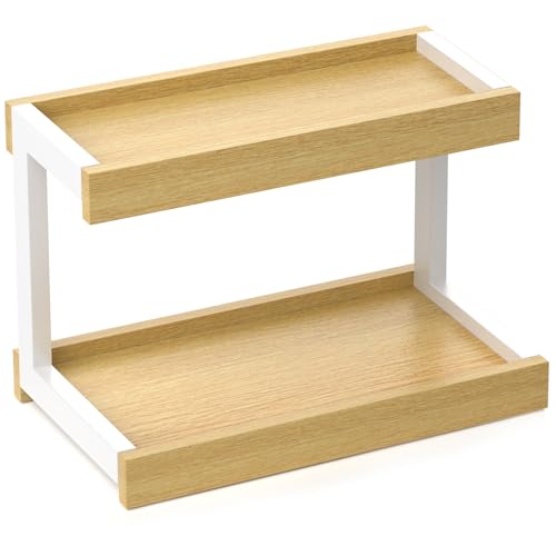 MARTY 2 Tier Spice Rack Organizer for Countertop, 15.8''L Coffee Station/Bathroom Organizer Countertop, Counter Shelf Desktop Storage Organizer for Kitchen, Bedroom, Office - color: Maple, size: Medium