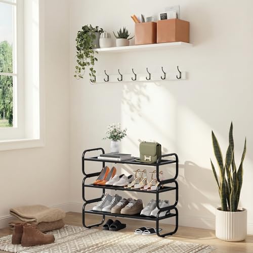 3 Tier Shoe Rack - Expandable Shoe Organizer for Closet, Adjustable Metal Shoe Shelf Storage, Stackable Long Shoe Stand Holder for Garage, Entryway, Door Entrance - size: 3 Tier