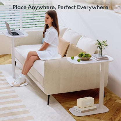 FLEXISPOT Adjustable C Table Mobile Snack Side End Table Sofa Couch Bedside Table Laptop Cart TV Tray Night Stand Small Space Side Table(23.6" W x 13.8" D,White) - color: White, size: 24x14