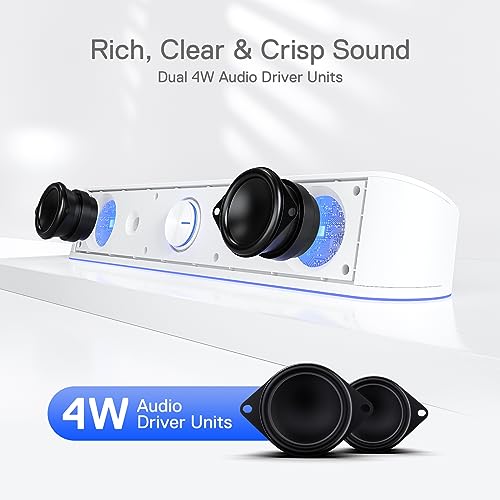Redragon GS560 RGB Desktop Soundbar, 2.0 Channel Computer Speaker with Dynamic Lighting Bar Audio-Light Sync/Display, Touch-Control Backlit with Volume Knob, USB Powered w/ 3.5mm Cable, White - color: White