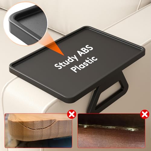 Lifewit Plastic Rotating Couch Armrest Table, Adjustable Sofa Arm Clip Holder Tray for Snack/Fast Food/Fruit/Drink, Large Foldable Stable Sofa Table with Reinforced Clamp, Black - color: Black