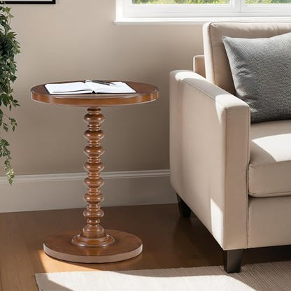 Powell Tarkin Round Hazelnut Turned Spindle Pedestal Side Accent Table - color: Hazelnut