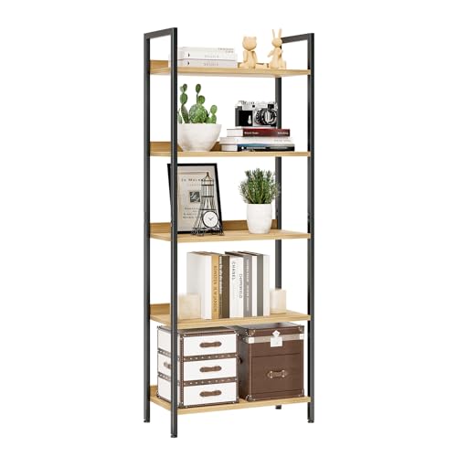 NUMENN Bookshelf, 5 Tier Bookshelves, Home Office Bookcase Shelf Storage Organizer, Free Standing Storage Shelving Unit for Bedroom, Living Room and Home Office, Natural - color: Natural, size: 5 Tier(Wide)