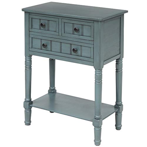 Knocbel Slim Antique Entry Console Table with Drawers & Bottom Open Shelf, Solid Wood Sofa Couch Table for Entryway Hallway Living Room (Navy) - color: Navy
