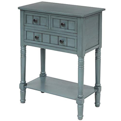 Knocbel Slim Antique Entry Console Table with Drawers & Bottom Open Shelf, Solid Wood Sofa Couch Table for Entryway Hallway Living Room (Navy) - color: Navy