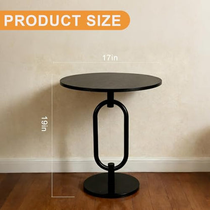 Black Round Side Table 17" x 19" Heavy Duty Metal Pedestal Matel Base Accent Table for Small Spaces Modern End Table for Living Room, Bedroom, Beside Sofa or Couch – Easy Assembly - color: Black-u