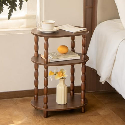 MaxSmeo Small Side Table with Charging Station, 3-Tier Small End Table with USB Ports and Outlets, Modern Oval Night Stand Accent Table for Living Room, Bedroom, Walnut Brown - color: Walnut Brown Charging Station