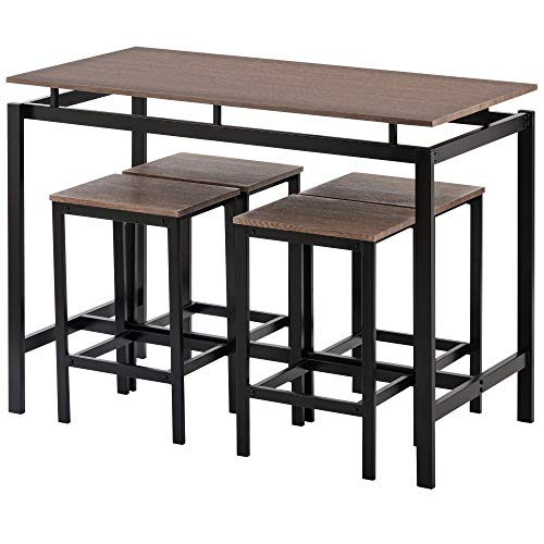 Solid Wood 4-Piece Kitchen Dining Table Set, Counter Height Bar Table Set with 3 Stools and Storage Shelves, Perfect for Home, Kitchen, Living Room (Dark Brown-1) - color: Dark Brown-1