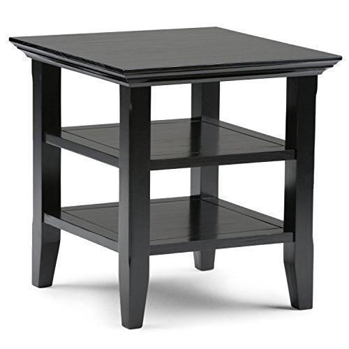 SIMPLIHOME Acadian End Table - 19 inch Wide Solid Wood Square Side Table with 2 Open Shelves in Black, Transitional Nightstand or Shelving Unit for Living Room or Bedroom with Storage - color: Black, size: 19 inch, style: End Table