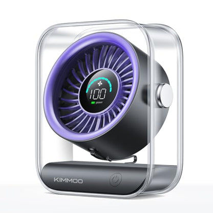 KIMMOO Rechargeable USB Desk Fan, Quiet Table Fan with Turbo Airflow, 100 Speeds, Digital Display, 90° Rotating, Small Battery Desktop Fans for Bedroom Home Office Travel, Purple - color: Purple