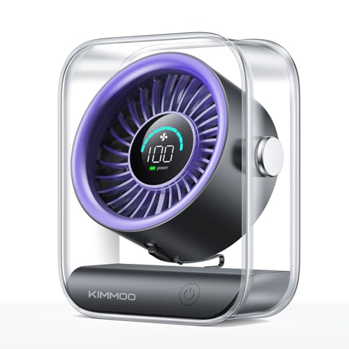KIMMOO Rechargeable USB Desk Fan, Quiet Table Fan with Turbo Airflow, 100 Speeds, Digital Display, 90° Rotating, Small Battery Desktop Fans for Bedroom Home Office Travel, Purple - color: Purple