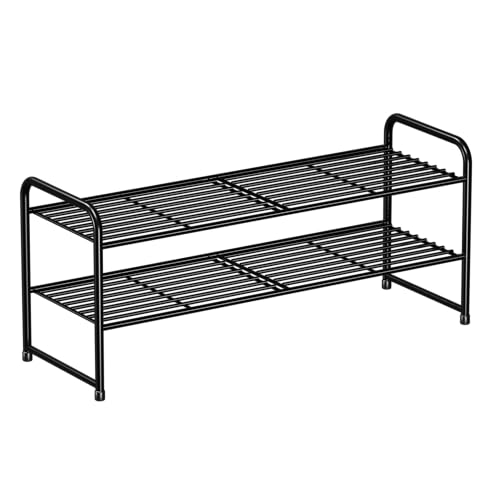 SUFAUY 2-Tier 33" Wide Shoe Rack, Closet Metal Shoe Rack Organizer Heavy Duty, Stackable, Black - color: Black