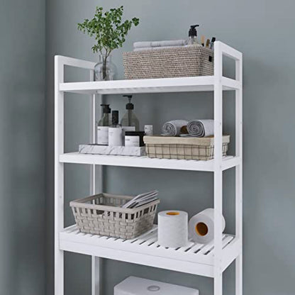 SMIBUY Bathroom Storage Shelf, Bamboo Over-The-Toilet Organizer Rack, Freestanding Toilet Space Saver with 3-Tier Adjustable Shelves (White) - color: White