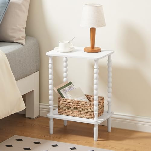 HOOBRO End Table, 2-Tier Small Side Table with Spindle Legs, Nightstand with Storage Shelves, Sofa Side Table, for Small Space, Living Room, Bedroom, White WT189BZ01 - color: White