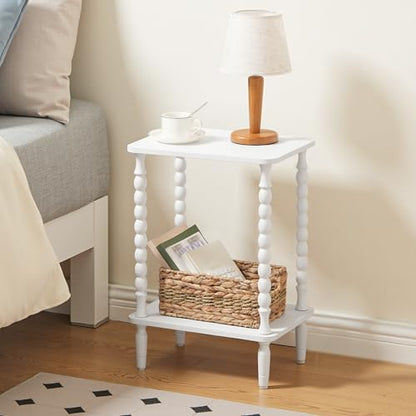HOOBRO End Table, 2-Tier Small Side Table with Spindle Legs, Nightstand with Storage Shelves, Sofa Side Table, for Small Space, Living Room, Bedroom, White WT189BZ01 - color: White