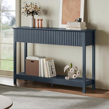 Treocho 47" Fluted Console Table with 3 Drawers and Storage Shelf | Narrow Long Entryway Table,Behind Couch Accent Tables, Entrance Foyer, Hallway, Living Room, Blue - color: Blue