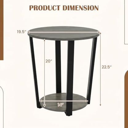 Giantex Round End Table, 2-Tier Side Sofa Table with Open Storage Shelf and Metal Frame, Industrial Nightstand Bedside Table for Living Room, Bedroom, Small Space, Accent Furniture (2, Oak) - color: Oak