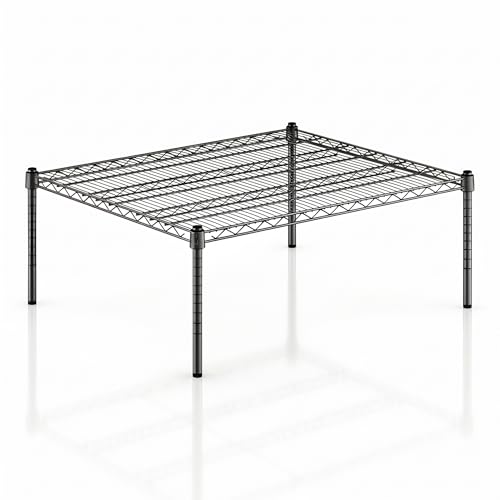 Black Epoxy Wire Storage Shelf, Dunnage Rack, Commercial 1 Tier Small Shelf, 30" x 36" x 14", Heavy-Duty Metal, 600 lbs Capacity - color: Black, size: 30"D x 36"W x 14"H