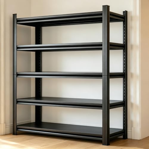 45" W Shelves for Garage Storage, 16" D Metal Garage Shelving Heavy Duty, 5 Shelf Adjustable Steel Standing Shelf Units for Basement, Industrial, Shop, Pantry, Warehouse, Kitchen, Black - size: 5 Tier 45.3" W x 15.8" D x 63" H