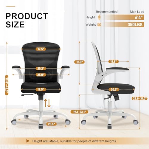 Office Chair, Ergonomic Desk Chairs 330LBS Capacity High Back Mesh Computer Chair with Flip-up Armrests, Comfy Work Chair with Adjustable Lumbar Support - color: Grey Black