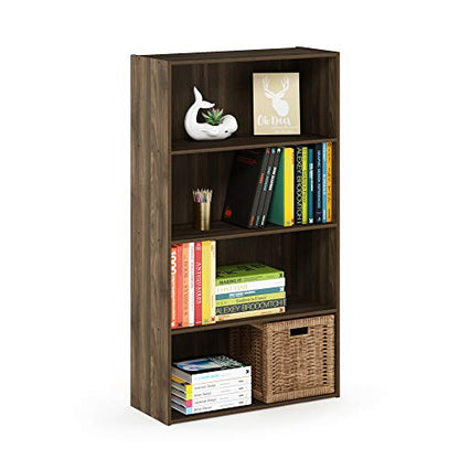 Furinno PASIR Book Shelf, 4-Tier Bookshelf, Bookcase with Open Shelf, 9.4 x 23.6 x 41.7, for Living Room, Bedroom, Home Office, Columbia Walnut - color: Columbia Walnut, size: 4-Tier
