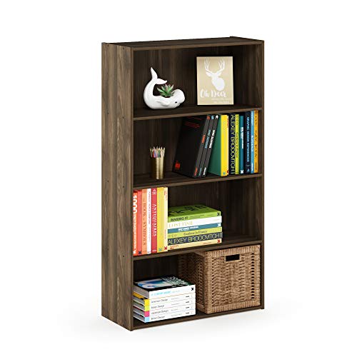 Furinno PASIR Book Shelf, 4-Tier Bookshelf, Bookcase with Open Shelf, 9.4 x 23.6 x 41.7, for Living Room, Bedroom, Home Office, Columbia Walnut - color: Columbia Walnut, size: 4-Tier