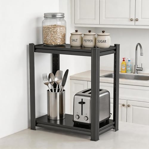 2 Tier Kitchen Storage Shelf, Kitchen Organizers Space Saving All Steel Freestanding Rack, Heavy Duty Metal Shelving Unit, Adjustable Open Shelf for Pantry Organizers and Storage 15.7"W×9.8"D×22"H - size: 2 Tier 15.7"W × 9.8"D × 22"H