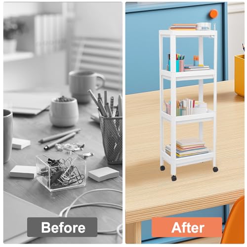 Tissting Bathroom Storage Rack 4-Tier, Plastic Freestanding Shelf | Multifunctional Organizer | Living Room & Bedroom & Kitchen | Space Saver(4 layers (with wheels)) - color: 4 Layers (With Wheels)